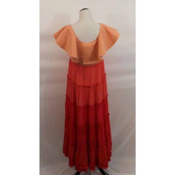 BEULAH Sz M Medium Orange Coral Ombre Ruffled Tiered Maxi Dress - Picture 3 of 8